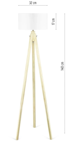Biała lampa podłogowa | Boho oświetlenie do salonu, sypialni | Biała lampa stojąca z drewnianym stelażem | DYT-L150