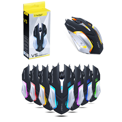Gamingowa myszka komputerowa, przewodowa, optyczna, USB | Podświetlenie LED RGB | 800-2400 DPI, 4 przyciski | V5