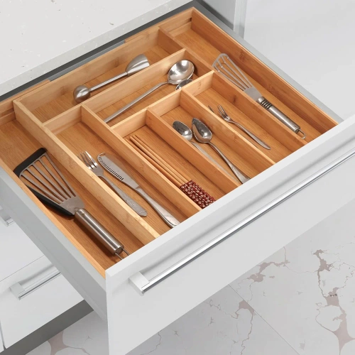 Organizer na sztućce | Bambusowy, regulowany wkład XL do szuflady z 8 przegródkami | KBT-G844