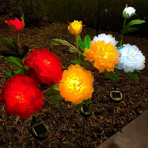 Kwiatek solarny | Ogrodowa lampa solarna LED Peonia czerwona | 80 cm, 600 mAh | FLD-10-RED