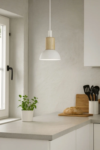 Lampa wisząca z białym kloszem i drewnem | Minimalistyczna  lampa w stylu skandynawskim z oprawą  E27 |  YG-XD002A-W