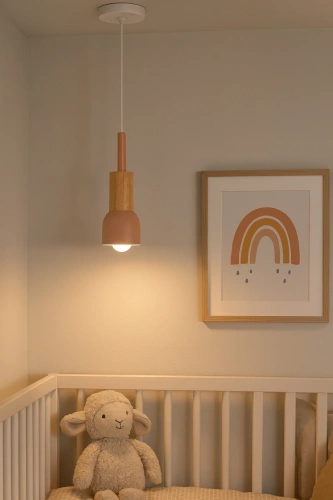 Lampa wisząca różowa z drewnianym elementem | Minimalistyczna  lampa w stylu skandynawskim z oprawą sufitowa E27 do salonu, sypialni |YG-XD002C-P