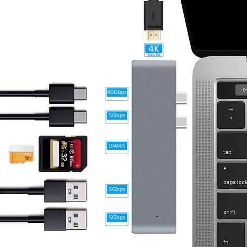 Rozdzielacz USB-C na 2x USB-A + 2x USB-C + kart SD + TF + HDMI | adapter, rozgałęźnik typ C 7w1 | HUB