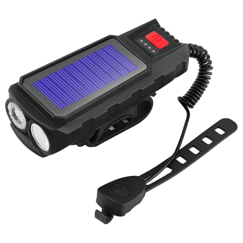 Solarna lampka rowerowa z klaksonem 130 dB | Oświetlenie LED 400 lm | Wodoodporna lampka rowerowa |  QX-LY-17-2 