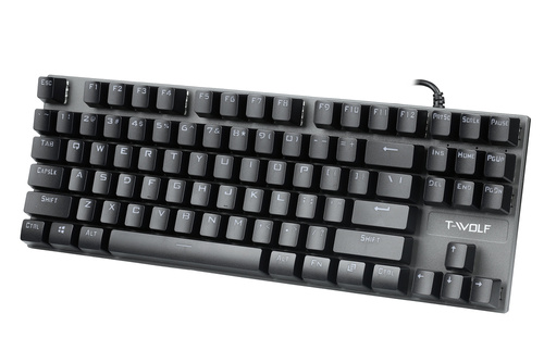 Gamingowa klawiatura mechaniczna z podświetleniem LED RGB, TKL, niebieskie przełączniki | T18