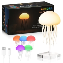 Lampka nocna meduza LED RGB z ruchem macek i czujnikiem dźwięku | Relaksująca lampka dekoracyjna USB-C 1000 mAh | JF-125-TSP