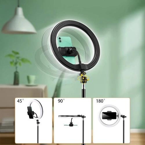 Zestaw lampy pierścieniowej 32 cm ze  statywem 210 cm | Profesjonalna lampa do streamingu lub makijażu | 