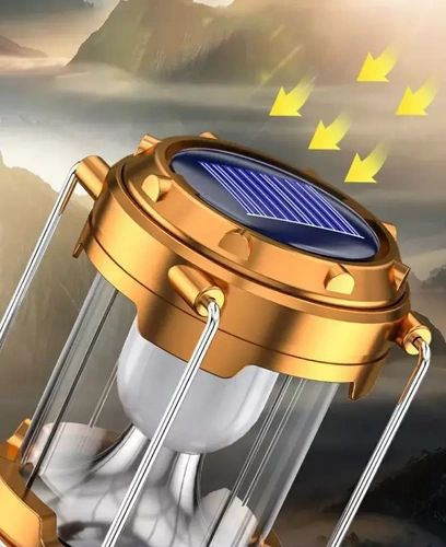 Solarna lampka kempingowa LED, turystyczna latarka z funkcją powerbank | Złota | HWL-001-EU