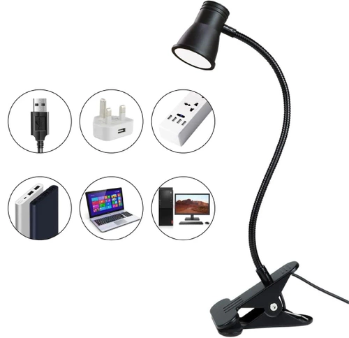 Lampka biurkowa na klips | Elastyczna lampka do czytania | Nocna lampka z możliwością zmiany barwy | Lampka LED USB | FH-08-5W-BK