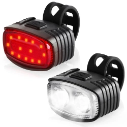 Zestaw lampek rowerowych LED USB – przednia biała + tylna czerwona | Mocne oświetlenie rowerowe| z akumulatorem | BK-L8005