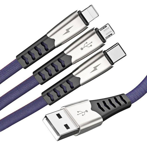 3w1 1M | Wzmacniany kabel USB do telefonu 3w1 - Micro USB, Type-C, Lightning (iPhone) | UC-009