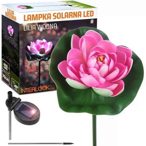 Kwiatek solarny | Ogrodowa lampa solarna LED Lilia wodna, Lotos | 70 cm, 600 mAh | FLD-39-PINK