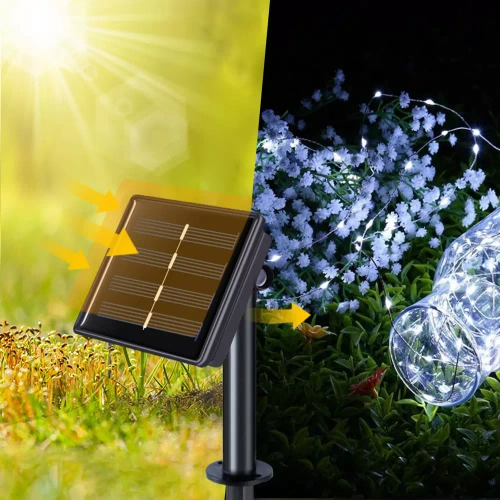 Girlanda solarna, lampa ogrodowa wbijana | 200 diod LED, 20m | biały zimny | FLD-200LED-WC