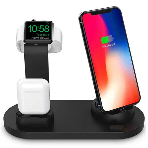 WD-03 | Stacja dokująca do Apple iPhone Airpods Watch | Ładowarka bezprzewodowa 15W | 3 wtyczki - USB-C / Lightning / Micro USB