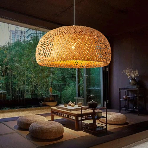 Naturalna lampa bambusowa | BOHO Pleciona | 38cm