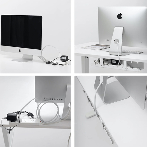 Organizer na kable pod blat biurka 50 cm | Koszyk, prowadnica, uchwyt | Biały | CWT-O1