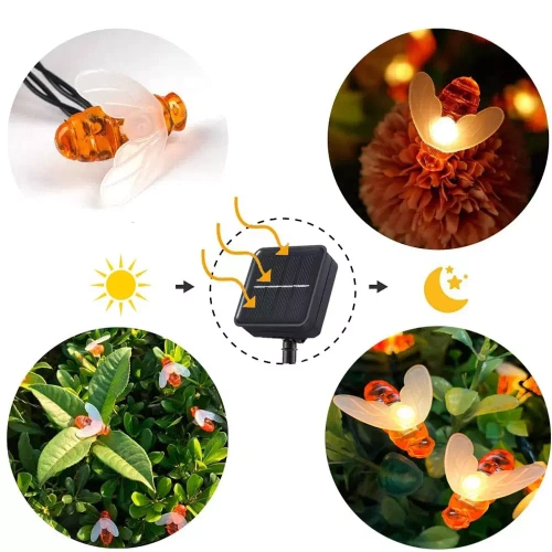 Girlanda solarna LED Pszczoły 20 LED lampa ogrodowa wbijana 5m | BEE-20LED-5M