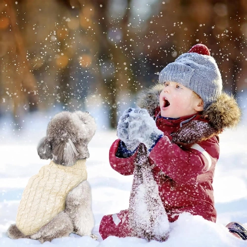 Miękki, elastyczny sweterek dla psa, kota M | Ciepły sweter z golfem na zimę |  PET-014M-White