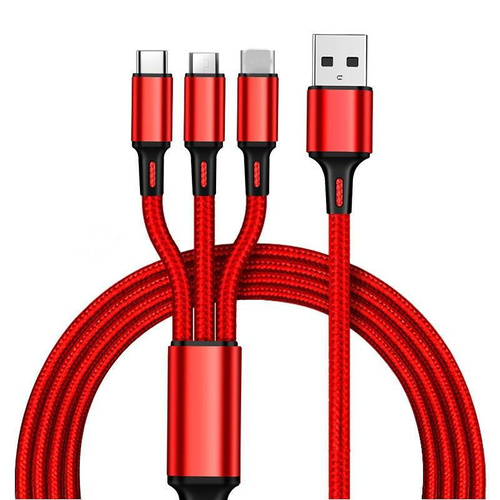 UC08-1.2M-3in1-Red | Kabel 3w1 | USB - Micro USB, iPhone Lightning, Type-C