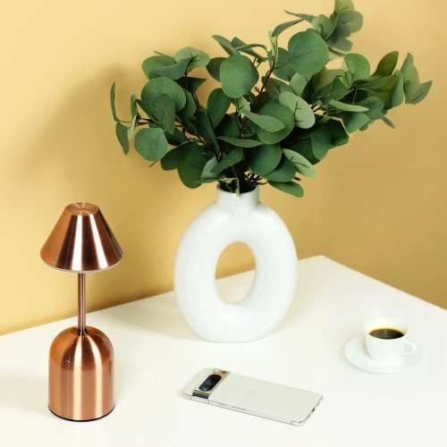 Bezprzewodowa lampka nocna z wbudowanym akumulatorem 2000 mAh | Nowoczesna lampka stołowa z regulacją mocy oraz barwy świecenia | YG-D020-Copper