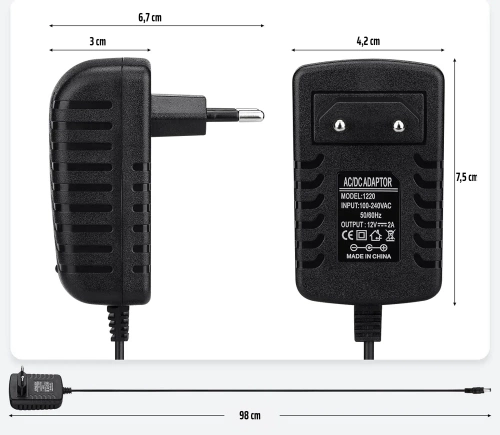 Adapter sieciowy | Zasilacz DC/AC | Uniwersalna ładowarka | JCY12200-BLACK