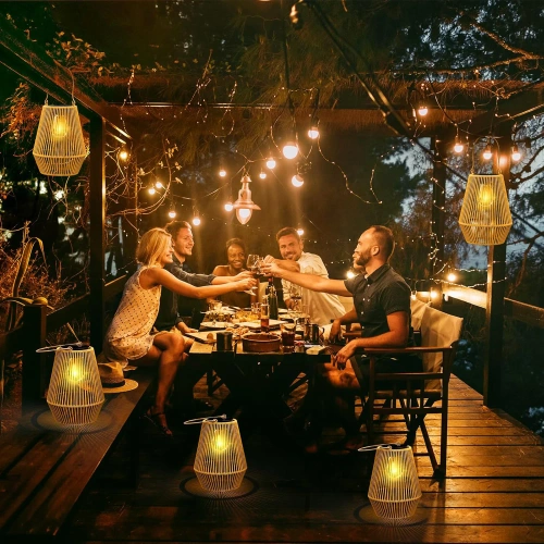 Bezprzewodowa lampa solarna w stylu BOHO | Rattanowa, ogrodowa lampa z uchwytem | JX21-Bamboo