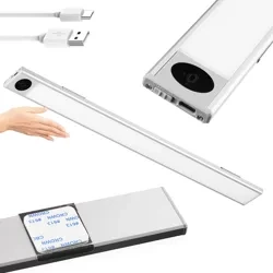 Lampka meblowa z czujnikiem ruchu | Bezprzewodowa lampka nocna z sensorem | Lampka LED podszafkowa 40 cm | HSL-S40CM-SILVER