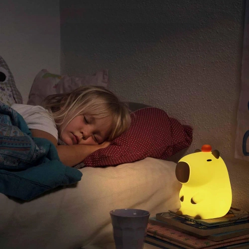 Silikonowa lampka nocna LED Kapibara | Przenośna lampka dziecięca 8 trybów świecenia z timerem | Lampka nocna emitująca ciepłe światło  3000K | DS-CPBR-01
