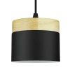 Lampa wisząca czarna z drewnianym elementem | Minimalistyczna  lampa w stylu skandynawskim z oprawą sufitowa E27 do salonu, sypialni | YG-XD003-BK