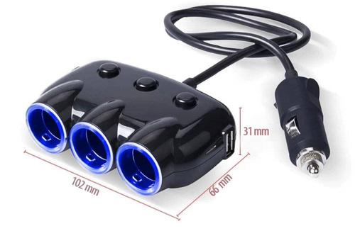 Rozdzielacz gniazda zapalniczki z dedykowanymi włącznikami | 2 porty USB 3.1A | C09