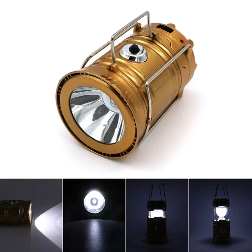 Solarna lampka kempingowa LED, turystyczna latarka z funkcją powerbank | Złota | HWL-001-EU