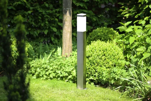 Lampa ogrodowa stojąca, słupek kwadratowy na żarówkę E27 | Zasilanie 230V, stal nierdzewna | Inox, 90cm | LLF-90CM