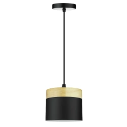 Lampa wisząca czarna z drewnianym elementem | Minimalistyczna  lampa w stylu skandynawskim z oprawą sufitowa E27 do salonu, sypialni | YG-XD003-BK