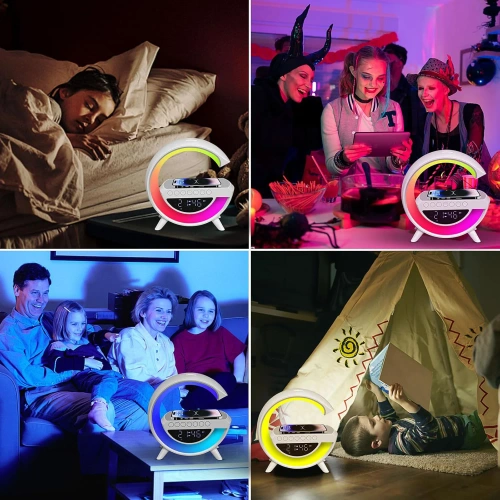 Budzik LED z ładowarką bezprzewodową, głośnikiem Bluetooth i lampką nocną RGB – zegar multifunkcyjny BT3401