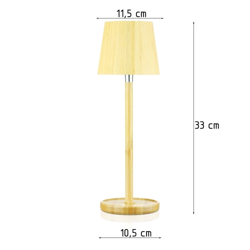 Bambusowa lampka stołowa LED  z dotykową regulacją barwy | Bezprzewodowa lampka nocna w wbudowanym akumulatorem 1500 mAh, USB-C | YG-VM41D