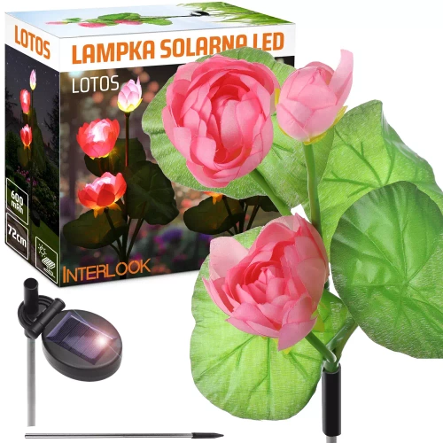 Kwiatek solarny | Ogrodowa lampa solarna LED Lotos, Lilia wodna | 72 cm, 600 mAh | FLD-25-PINK