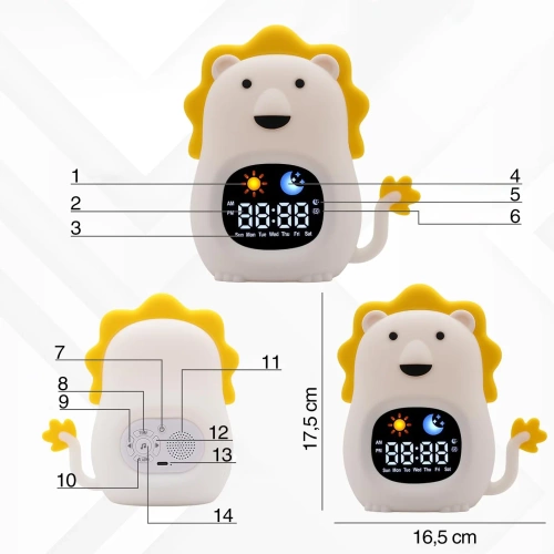 Budzik dziecięcy LED z lampką nocną i białym szumem – kolorowe światło, alarm, symulacja wschodu słońca |  Lampka nocna z wbudowanym akumulatorem | JL-822