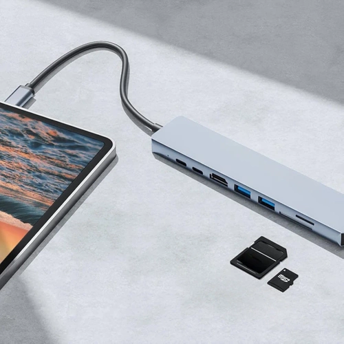 Rozdzielacz USB-C na 2x USB-A + 2x USB-C + kart SD + TF + HDMI + LAN | adapter, rozgałęźnik typ C 8w1 | HUB