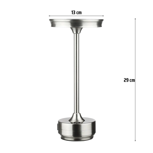Lampa stołowa z wbudowanym akumulatorem | Lampa nocna z trzema barwami świecenia | Nastrojowa lampka do hotelu, restauracji | HJA30-SILVER