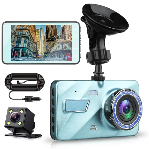 Wideorejestrator samochodowy 1296p z kamerą cofania i ekranem dotykowym 4" – G-Sensor, WDR, parking, 2 kamery | Kamera samochodowa 2w1 z dotykowym ekranem i cofania – 1296p, G-Sensor, WDR, nagrywanie w pętli | PZ-V12-Dual