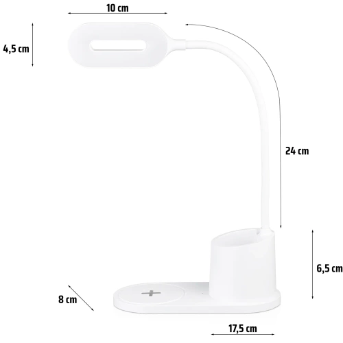 Lampka biurkowa LED z ładowarką indukcyjną | biała | WD-T03-WHITE