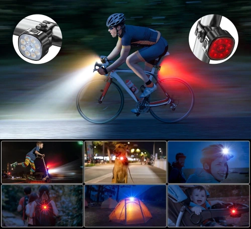 Zestaw lampek rowerowych LED USB-C IP65 | Oświetlenie rowerowe przód + tył | 15 trybów świecenia | 05BR0013