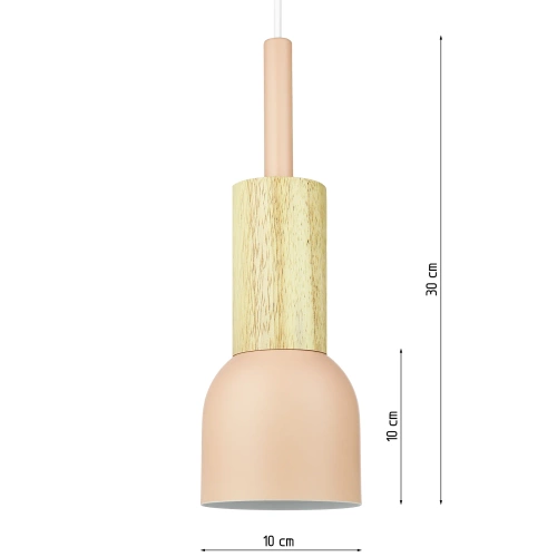 Lampa wisząca różowa z drewnianym elementem | Minimalistyczna  lampa w stylu skandynawskim z oprawą sufitowa E27 do salonu, sypialni |YG-XD002C-P