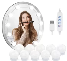 Lampki na lustro toaletki, do makijażu | 10 sztuk, 3 barwy świecenia, regulacja jasności, kabel USB 2m | HZJ-V10