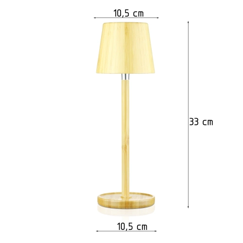 Bambusowa lampka stołowa LED  z dotykową regulacją barwy | Bezprzewodowa lampka nocna w wbudowanym akumulatorem 1500 mAh, USB-C | YG-VM41C