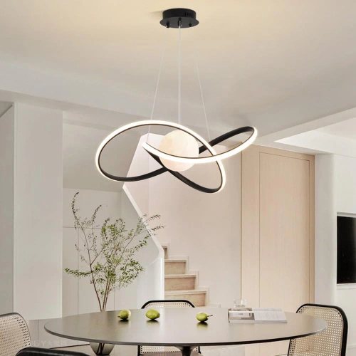 Lampa wisząca LED 60W | Stylowa lampa z księżycem 3D | RLT-50CM-60W-B
