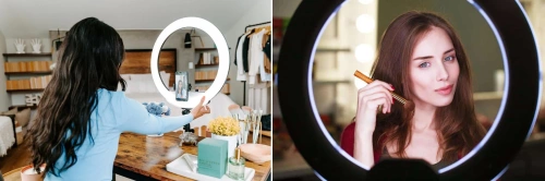 Mocna lampa pierścieniowa 45cm ze statywem 210 cm | Zestaw oświetleniowy do makijażu lub streamingu | RL-480 2w1