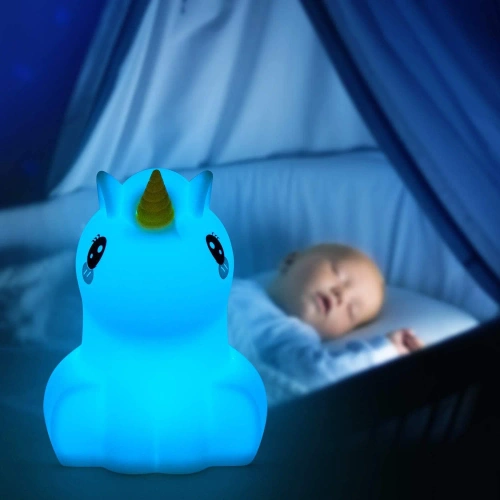  Silikonowa lampka nocna LED Jednorożec | Przenośna lampka dziecięca 9 kolorów światła | Lampka  ładowana USB | JL-219