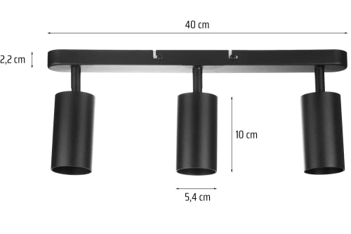 Trzypunktowa lampa sufitowa, reflektor ruchomy 3x GU10 czarny | MS-GU10-3