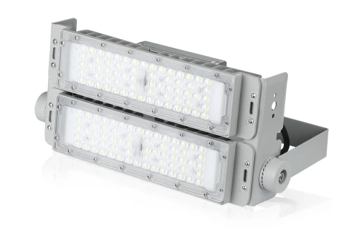Profesjonalny halogen 100W LED | Mocne oświetlenie do hal sportowych, fabryk, domu | Aluminiowa lampa | Naświetlacz z regulowanym uchwytem | TMN-100W-SILVER